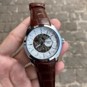 TISSOT 1853 AUTOMATIC PRIMIUM QUILTY BROWN-SILVER LEATHER WATCH