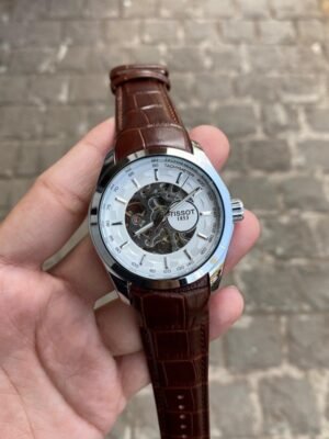 TISSOT 1853 AUTOMATIC PRIMIUM QUILTY BROWN-SILVER LEATHER WATCH