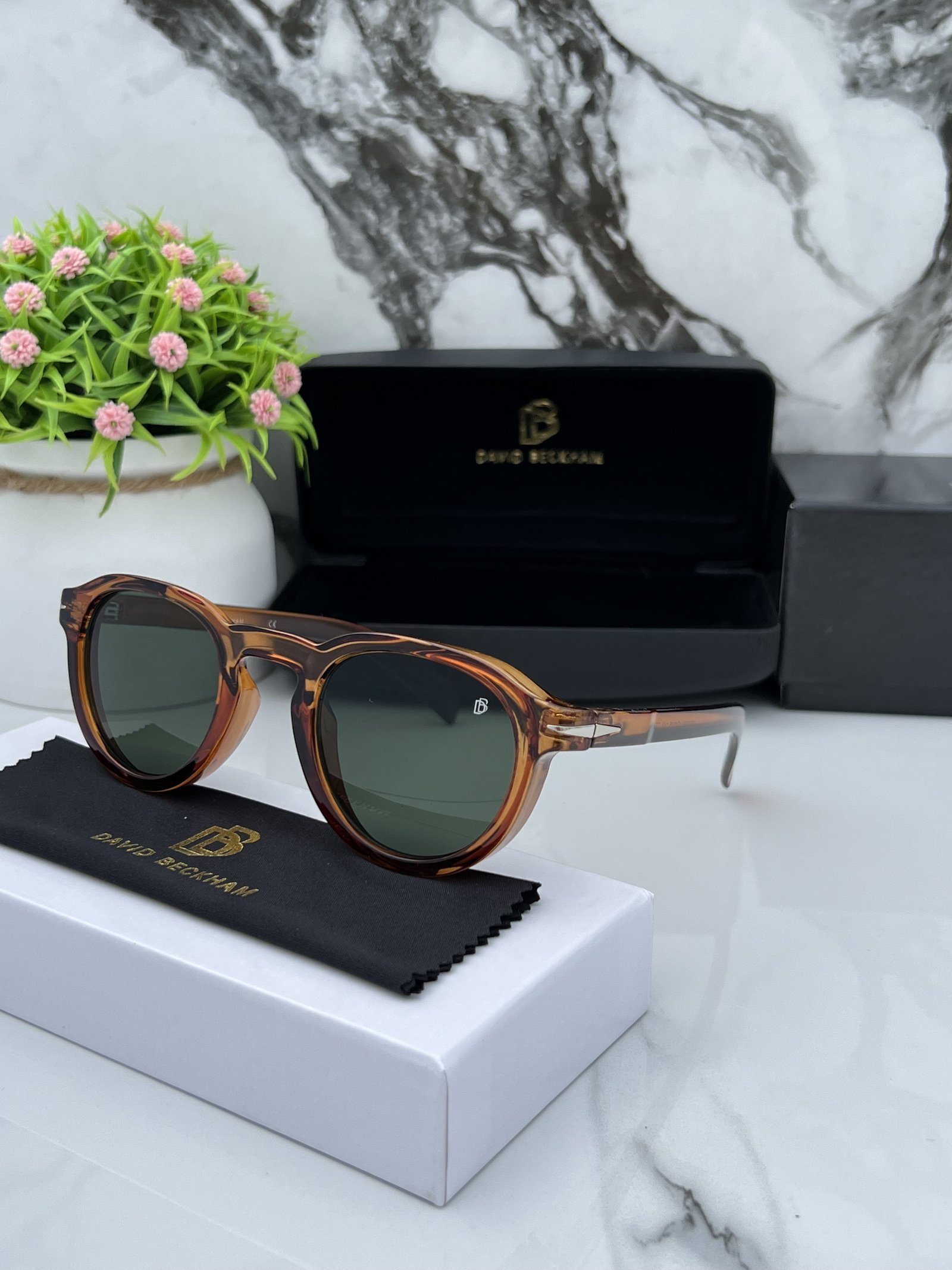 Branded Db Round Brown Green Sunglasses - Image 2