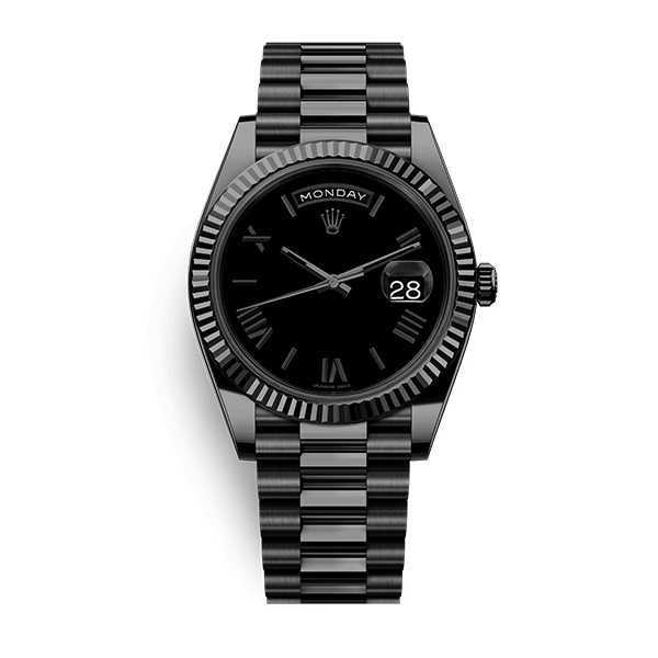 ROLEX OYSTER PERPETUAL DAY/DATE BLACK STAINLESS STEEL WATCH